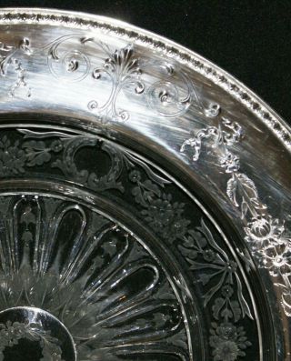 ca.  1913 Rare Grogan Company Sterling Silver Round Platter w Etched Glass Center 9