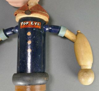 Fine Antique 1935 King Feature Carved Wood Composite Popeye Jointed Doll Toy 6