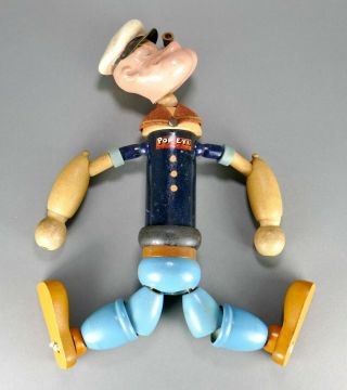 Fine Antique 1935 King Feature Carved Wood Composite Popeye Jointed Doll Toy 9