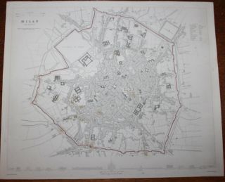 1852 Milan MILANO Plan of the City Hand Coloured Antique MAP SDUK COX 2