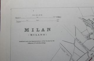 1852 Milan MILANO Plan of the City Hand Coloured Antique MAP SDUK COX 3