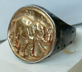 RARE ANCIENT ROMAN SILVER LEGIONNAIRE RING WITH ELEPHANT INLAID GOLD 24K UNIQUE 10