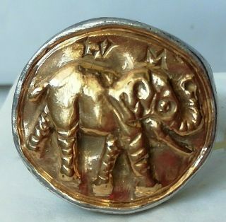 RARE ANCIENT ROMAN SILVER LEGIONNAIRE RING WITH ELEPHANT INLAID GOLD 24K UNIQUE 11