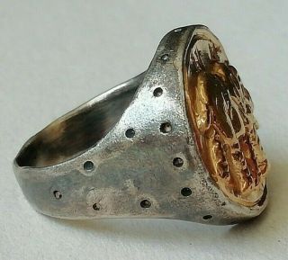 RARE ANCIENT ROMAN SILVER LEGIONNAIRE RING WITH ELEPHANT INLAID GOLD 24K UNIQUE 3