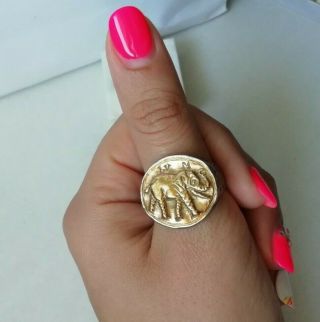 RARE ANCIENT ROMAN SILVER LEGIONNAIRE RING WITH ELEPHANT INLAID GOLD 24K UNIQUE 4