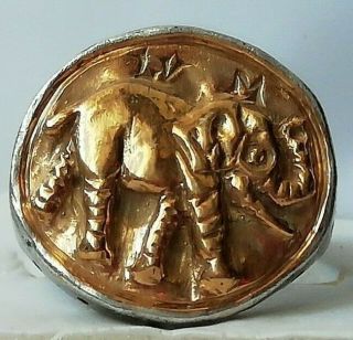RARE ANCIENT ROMAN SILVER LEGIONNAIRE RING WITH ELEPHANT INLAID GOLD 24K UNIQUE 9