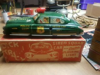Vintage 1949 Dick Tracy Tin Police Squad Car Wind up Marx 8