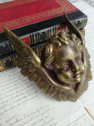Rare Antique French Bronze - Pediment Ornament Angel Cherub 19th 3