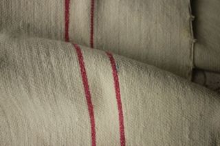Antique Cotton Fabric Blanket Red Striped Heavy Woven French Textile 71x95inches