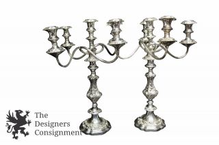 2 Victorian Style Silver Plate Repousse Candelabras Candlesticks Convertible Vtg