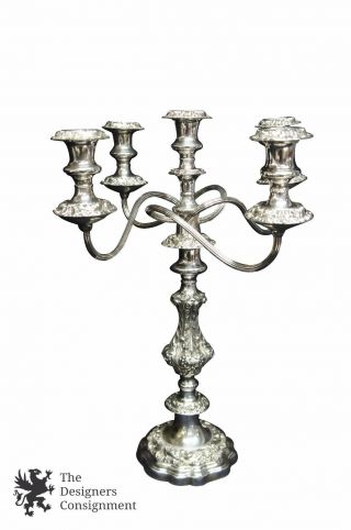 2 Victorian Style Silver Plate Repousse Candelabras Candlesticks Convertible Vtg 2