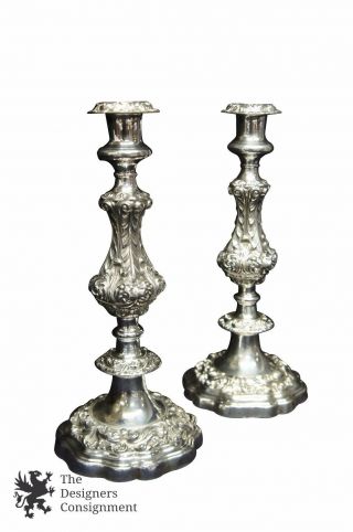 2 Victorian Style Silver Plate Repousse Candelabras Candlesticks Convertible Vtg 3