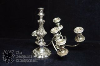 2 Victorian Style Silver Plate Repousse Candelabras Candlesticks Convertible Vtg 4