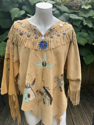 Fine Vintage Native American Indian Rare,  Coolist Poncho Top Soft Leather Xl