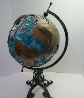 Vintage 20 " Tall Large Artistic Metal Hollowed World Globe Black Metal Stand