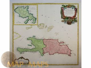 Saint Domingue Old Map Caribbean Islands Hispaniola Vaugondy 1757