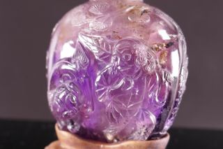 18th/19th Century Chinese Carved Amethyst Snuff Bottle w/ Jadeite Stopper 3