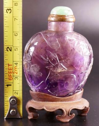 18th/19th Century Chinese Carved Amethyst Snuff Bottle w/ Jadeite Stopper 5