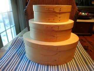 3 Shaker Style Oval Wood Pantry Boxes Lap Fingers