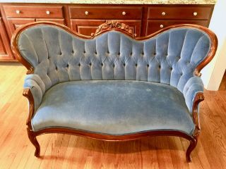 Vintage Victorian Style Rose Carved Mahogany Love Seat,  Recently