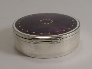 Large Vintage Swedish Sterling Silver and Guilloche Enamel Pill Box - Gold Inlay 7