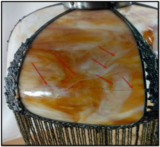 ANTIQUE BEADED FRINGE CARAMEL BENT SLAG GLASS SHADE TABLE LAMP 21 