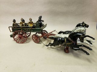 Dent Cast Iron Antique Toy Horse Drawn Fire Patrol Wagon 18 "