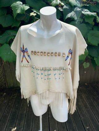 Fine Vintage Native American Indian,  Shell,  Teeth Rare Poncho,  Soft Leather