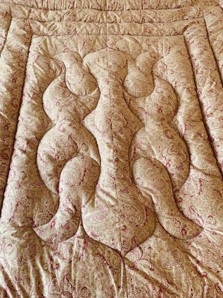ANTIQUE VINTAGE ENGLISH FEATHER PAISLEY EIDERDOWN QUILT DOUBLE BED GOLD RED ROSE 11