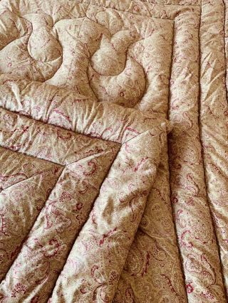 ANTIQUE VINTAGE ENGLISH FEATHER PAISLEY EIDERDOWN QUILT DOUBLE BED GOLD RED ROSE 12