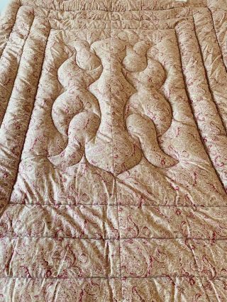 Antique Vintage English Feather Paisley Eiderdown Quilt Double Bed Gold Red Rose