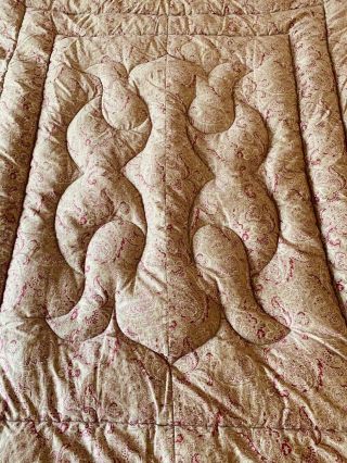 ANTIQUE VINTAGE ENGLISH FEATHER PAISLEY EIDERDOWN QUILT DOUBLE BED GOLD RED ROSE 2