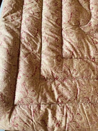 ANTIQUE VINTAGE ENGLISH FEATHER PAISLEY EIDERDOWN QUILT DOUBLE BED GOLD RED ROSE 3