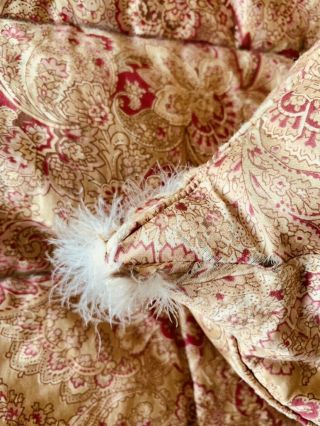 ANTIQUE VINTAGE ENGLISH FEATHER PAISLEY EIDERDOWN QUILT DOUBLE BED GOLD RED ROSE 4