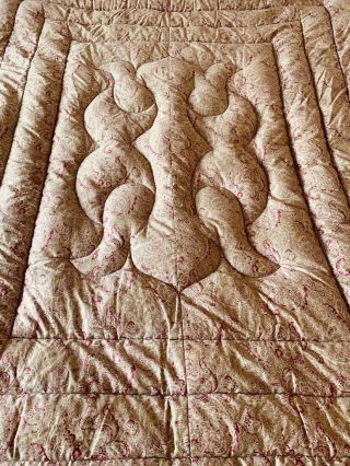 ANTIQUE VINTAGE ENGLISH FEATHER PAISLEY EIDERDOWN QUILT DOUBLE BED GOLD RED ROSE 6