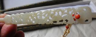 Antique Carved Chinese Jade Coral Pearl Hairpin Stick Hair Pin 7