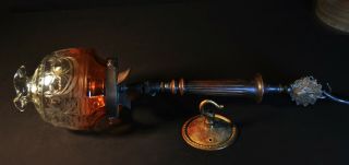 Rare Victorian 19th C antique cast bronze ceiling gas light etched glass lantern 10