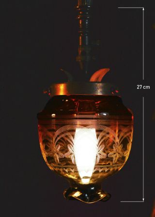 Rare Victorian 19th C antique cast bronze ceiling gas light etched glass lantern 4