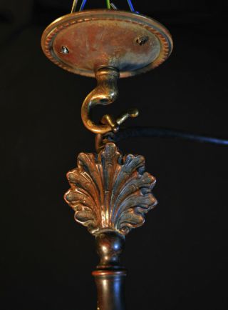 Rare Victorian 19th C antique cast bronze ceiling gas light etched glass lantern 6