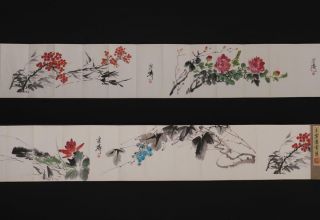 Fine Antique Chinese Hand - Painting Scroll Wang Xuetao Marked - Flower
