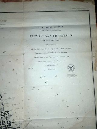 1853 Map of San Francisco Gold Rush era AD Bache 19 x 27 7