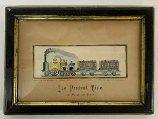 Antique Stevengraph Silk Woven Picture The Present Time Railway Train Victorian