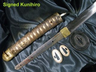 WW2 SHINGUNTO KATANA SIGNED KUNIHIRO & DATED 1944 Japanese Samurai Sword Tsuba 4