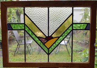 Antique Leaded English Stained Glass Window Wood Frame England Old House 66
