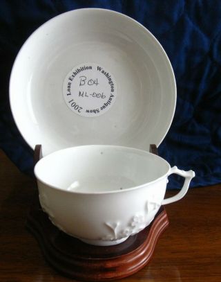 Antique Meissen Teacup Saucer White Japanese Influence C.  1735 - 40 Prunus