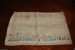 Antique 1817 Sampler Ann Henwood Linen Needlework Alphabet Pennsylvania Pa