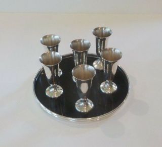 Set/6 Gorham Sterling Silver Cordial Cups Goblets,  Sterling Silver Rim Tray 12