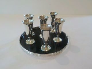 Set/6 Gorham Sterling Silver Cordial Cups Goblets,  Sterling Silver Rim Tray