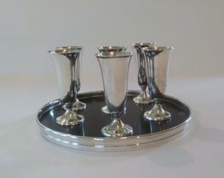 Set/6 Gorham Sterling Silver Cordial Cups Goblets,  Sterling Silver Rim Tray 4