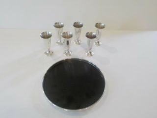 Set/6 Gorham Sterling Silver Cordial Cups Goblets,  Sterling Silver Rim Tray 5